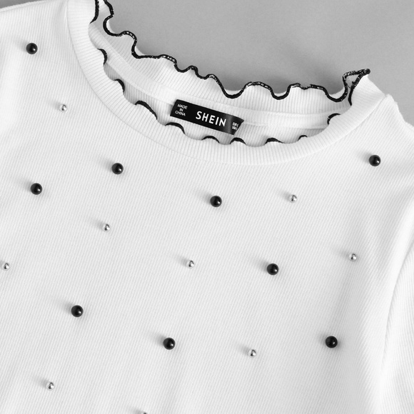 PEARL BEADED LETTUCE EDGE CROP TEE - Picture 2 of 5